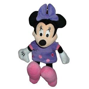 Disney Minnie Mouse Just Play Plush Toy Purple Pink Dress 12" Bean Bag Bottom